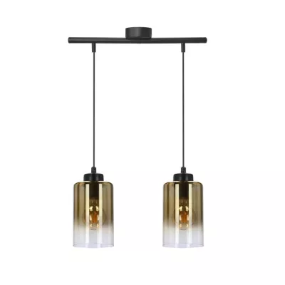 Závesné moderné svetlo nad jedálenský stôl ASPRA - 2xE27, 60W, čierne / jantárové