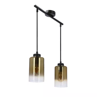 Závesné moderné svetlo nad jedálenský stôl ASPRA - 2xE27, 60W, čierne / jantárové