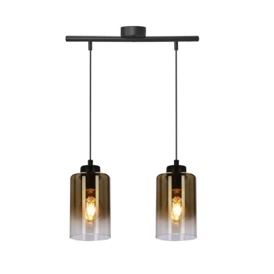 Závesné moderné svetlo nad jedálenský stôl ASPRA - 2xE27, 60W, čierne / jantárové