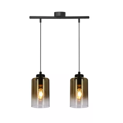Závesné moderné svetlo nad jedálenský stôl ASPRA - 2xE27, 60W, čierne / jantárové