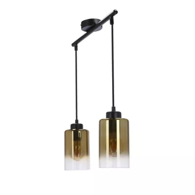 Závesné moderné svetlo nad jedálenský stôl ASPRA - 2xE27, 60W, čierne / jantárové