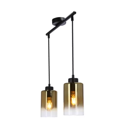 Závesné moderné svetlo nad jedálenský stôl ASPRA - 2xE27, 60W, čierne / jantárové
