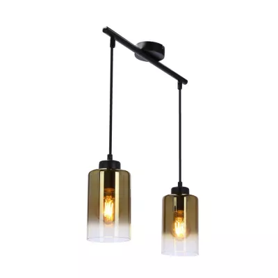 Závesné moderné svetlo nad jedálenský stôl ASPRA - 2xE27, 60W, čierne / jantárové