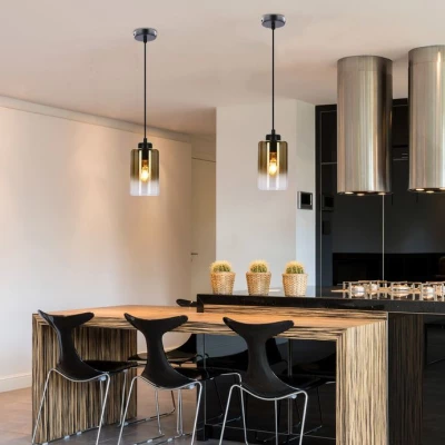Závesné moderné svetlo ASPRA - 1xE27, 60W, čierne / jantárové