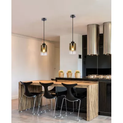 Závesné moderné svetlo ASPRA - 1xE27, 60W, čierne / jantárové