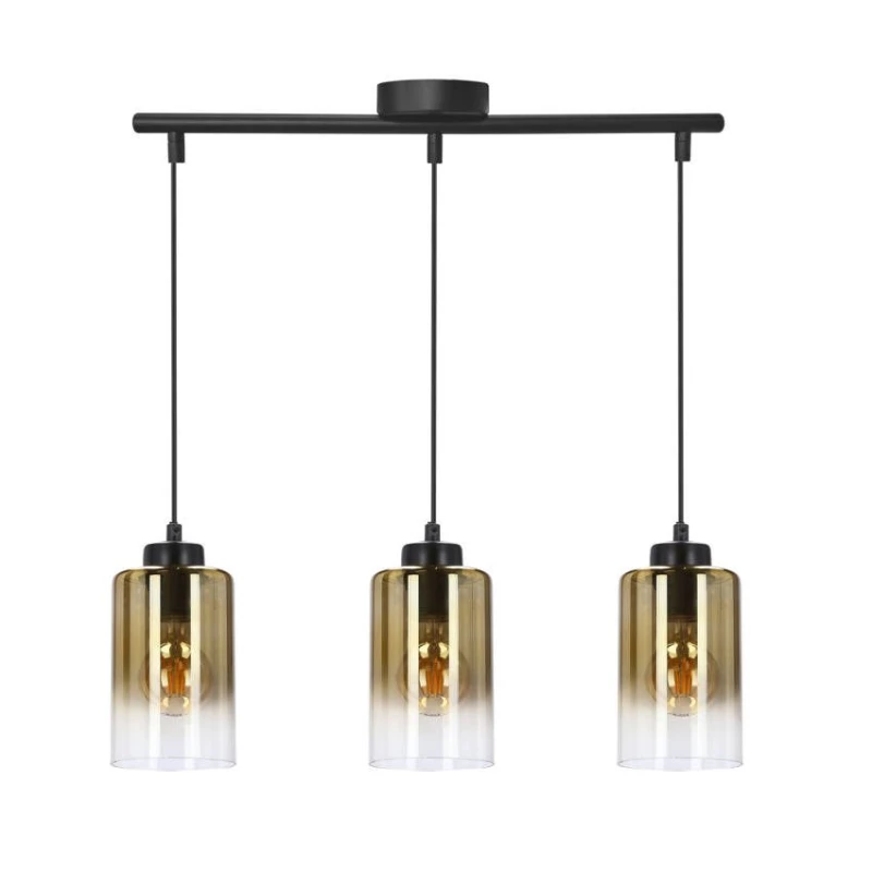 Závesné moderné svetlo nad jedálenský stôl ASPRA - 3xE27, 60W, čierne / jantárové