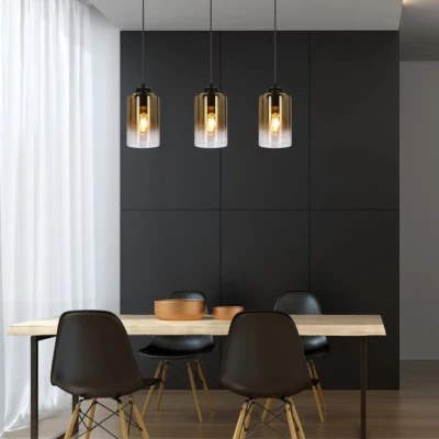 Závesné moderné svetlo nad jedálenský stôl ASPRA - 3xE27, 60W, čierne / jantárové