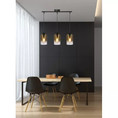 Závesné moderné svetlo nad jedálenský stôl ASPRA - 3xE27, 60W, čierne / jantárové