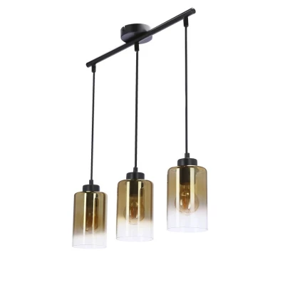 Závesné moderné svetlo nad jedálenský stôl ASPRA - 3xE27, 60W, čierne / jantárové
