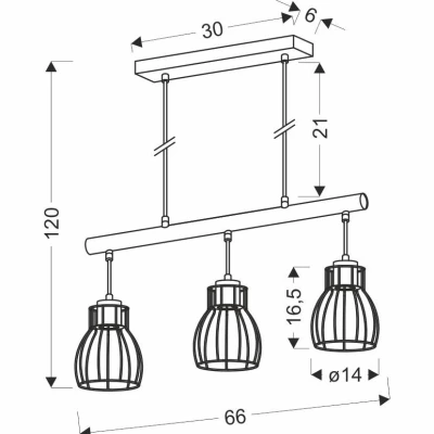 Závesné industriálne svietidlo nad jedálenský stôl BERNITA - 3xE27, 60W, čierne / hnedé