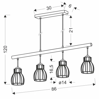 Závesné industriálne svietidlo nad jedálenský stôl BERNITA - 4xE27, 60W, čierne / hnedé