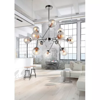 Závesné moderné osvetlenie BEST - 12xE14, 40W, chrómované / medené