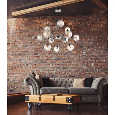 Závesné moderné osvetlenie BEST - 12xE14, 40W, chrómované / medené