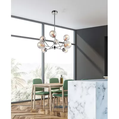Závesné moderné osvetlenie BEST - 8xE14, 40W, chrómované / medené