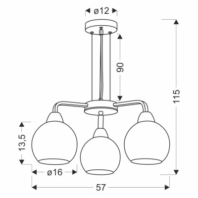 Závesné trojramenné moderné osvetlenie CALDERA - 3xE27, 60W, čierne / biele