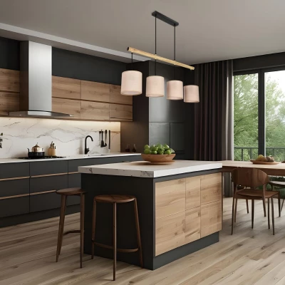 Závesné svetlo nad jedálenský stôl COMBI - 4xE27, 60W, čierne / hnedé / béžové