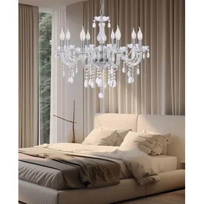 Závesné klasické osvetlenie CRISTALLO - 8xE14, 40W, chrómované/číre
