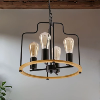 Závesné kruhové osvetlenie DATUS - 4xE27, 40W, čierne / hnedé
