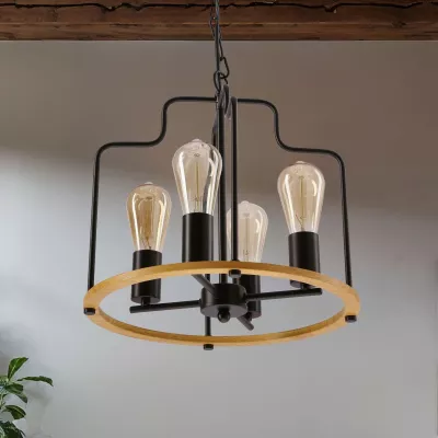 Závesné kruhové osvetlenie DATUS - 4xE27, 40W, čierne / hnedé