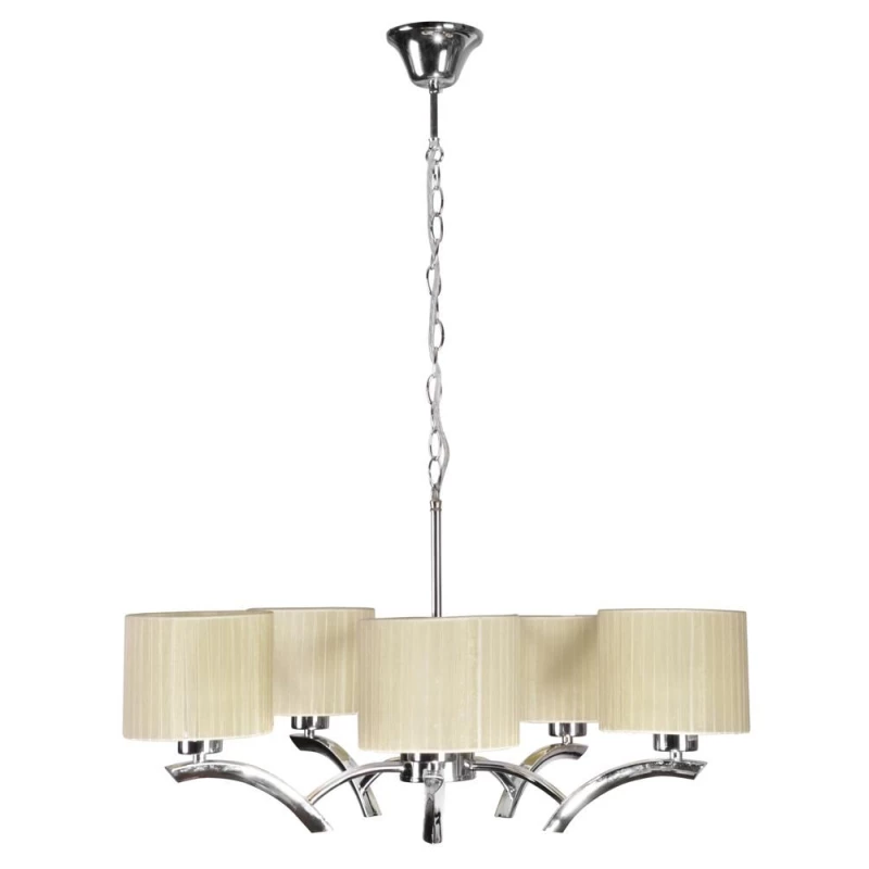 Závesné päťramenné osvetlenie DRAGA - 5xE27, 60W, chrómované / krémové