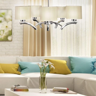 Závesné päťramenné osvetlenie DRAGA - 5xE27, 60W, chrómované / krémové