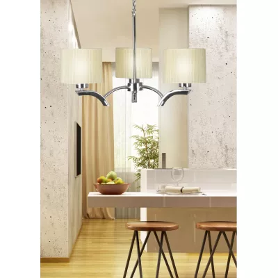 Závesné trojramenné osvetlenie DRAGA - 3xE27, 60W, chrómované / krémové