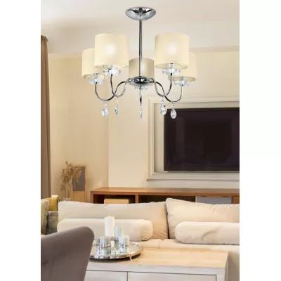 Moderné závesné päťramenné osvetlenie ESTERA - 5xE14, 40W, chrómované / biele