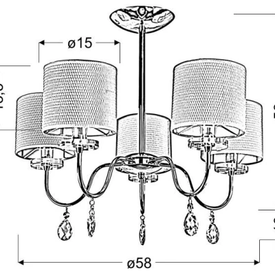 Moderné závesné päťramenné osvetlenie ESTERA - 5xE14, 40W, chrómované / biele