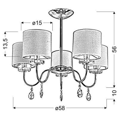 Moderné závesné päťramenné osvetlenie ESTERA - 5xE14, 40W, chrómované / biele