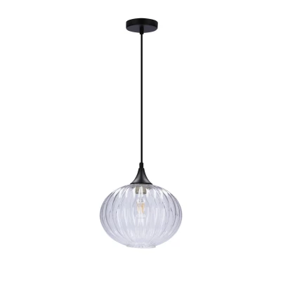 Moderné závesné osvetlenie EXETER - 1xE27, 40W, 24cm, okrúhle, čierne / číre