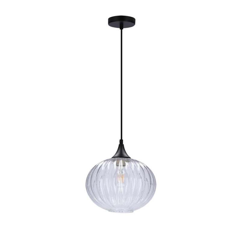 Moderné závesné osvetlenie EXETER - 1xE27, 40W, 24cm, okrúhle, čierne / číre