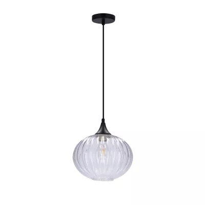 Moderné závesné osvetlenie EXETER - 1xE27, 40W, 24cm, okrúhle, čierne / číre