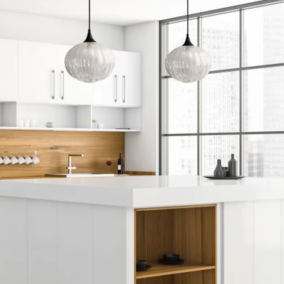 Moderné závesné osvetlenie EXETER - 1xE27, 40W, 24cm, okrúhle, čierne / číre