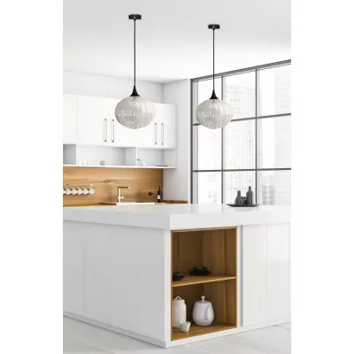 Moderné závesné osvetlenie EXETER - 1xE27, 40W, 24cm, okrúhle, čierne / číre