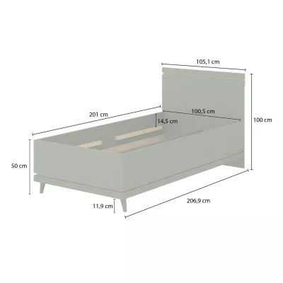 Jednolôžková posteľ 100x200 ARWEN s úložným priestorom - zelená / dub