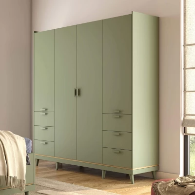 Štvordverová šatníková skriňa 190 cm ARWEN - zelená / dub