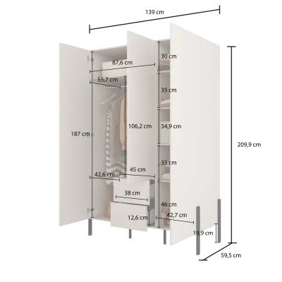 Vysoká šatníková skriňa 139 cm ADIS S - kašmír
