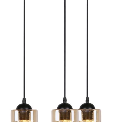 Závesné moderné osvetlenie FELIS - 3xE27, 60W, čierne / jantárové sklo
