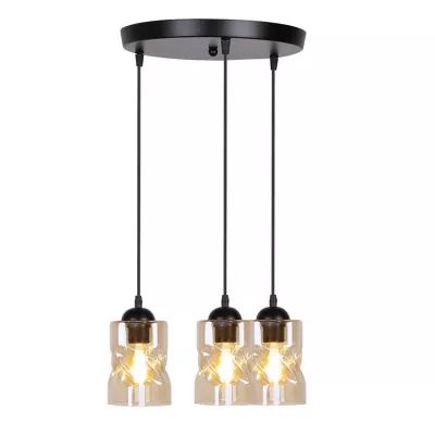 Závesné moderné osvetlenie FELIS - 3xE27, 60W, čierne / jantárové sklo