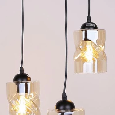 Závesné moderné osvetlenie FELIS - 3xE27, 60W, čierne / jantárové sklo