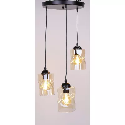 Závesné moderné osvetlenie FELIS - 3xE27, 60W, čierne / jantárové sklo