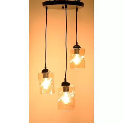 Závesné moderné osvetlenie FELIS - 3xE27, 60W, čierne / jantárové sklo