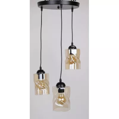 Závesné moderné osvetlenie FELIS - 3xE27, 60W, čierne / jantárové sklo