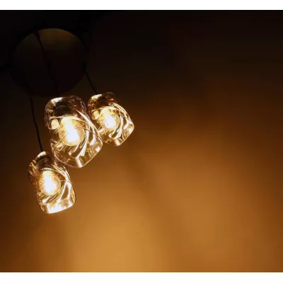 Závesné moderné osvetlenie FELIS - 3xE27, 60W, čierne / jantárové sklo