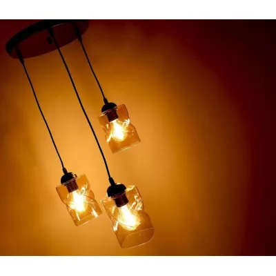 Závesné moderné osvetlenie FELIS - 3xE27, 60W, čierne / jantárové sklo