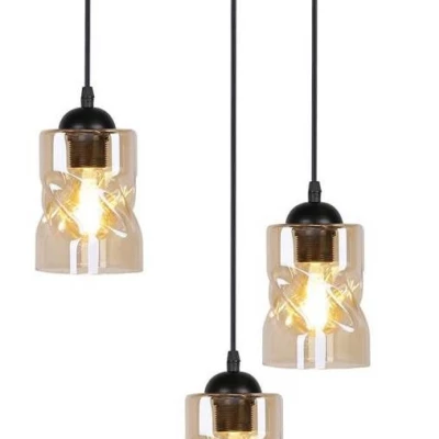 Závesné moderné osvetlenie FELIS - 3xE27, 60W, čierne / jantárové sklo