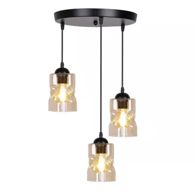 Závesné moderné osvetlenie FELIS - 3xE27, 60W, čierne / jantárové sklo
