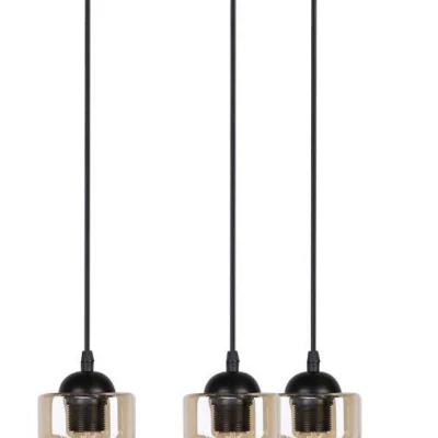 Závesné moderné osvetlenie FELIS - 3xE27, 60W, čierne / jantárové sklo