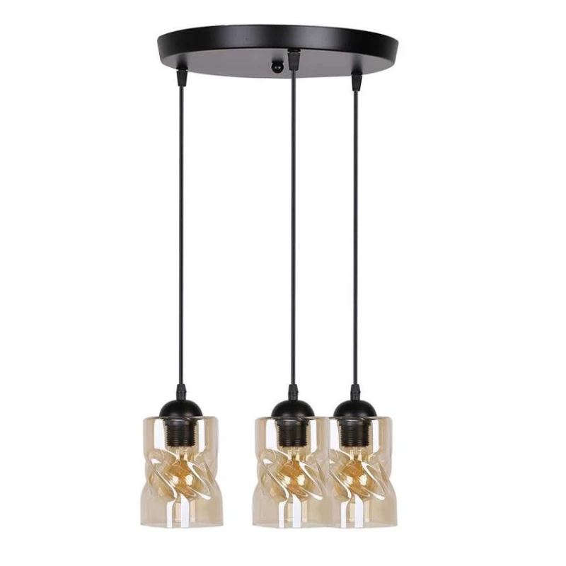 Závesné moderné osvetlenie FELIS - 3xE27, 60W, čierne / jantárové sklo