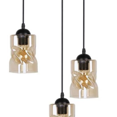 Závesné moderné osvetlenie FELIS - 3xE27, 60W, čierne / jantárové sklo